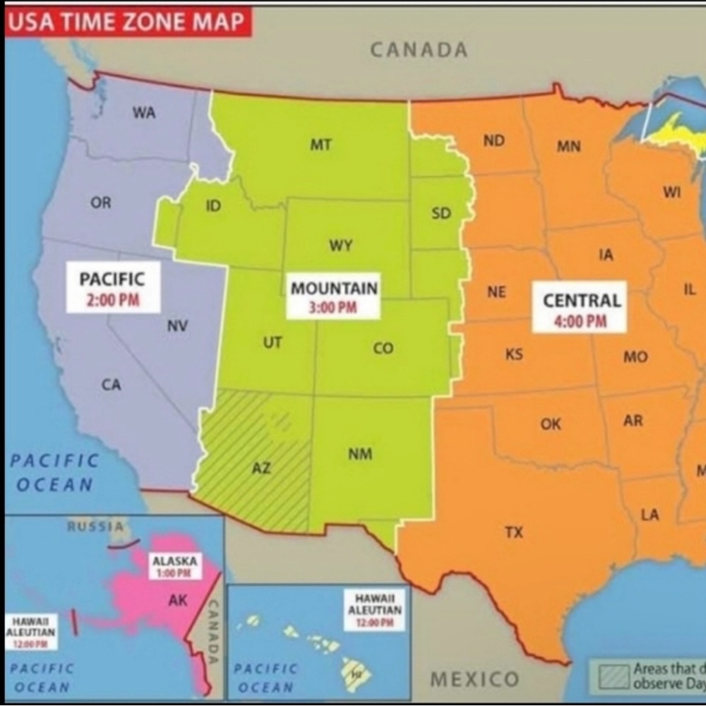USA Time Zone Map - Multicolor